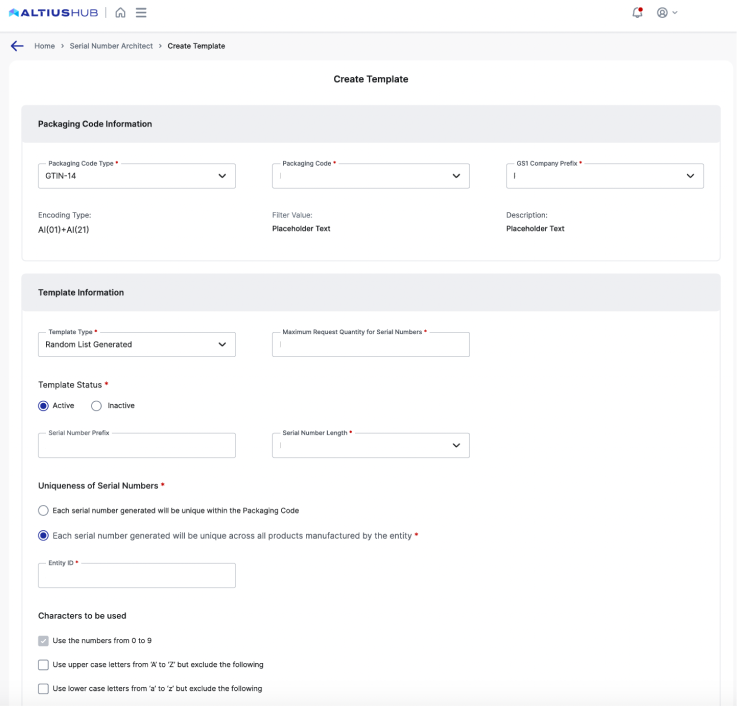 Serialization main screen - AltiusHub